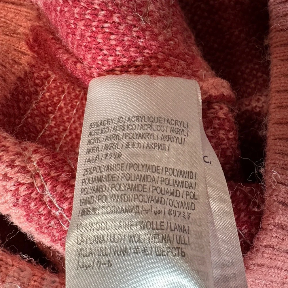 Farm Rio Sequin Hearts Knit‎ Sweater Small Pink Red Wool Blend Love Puff Sleeves